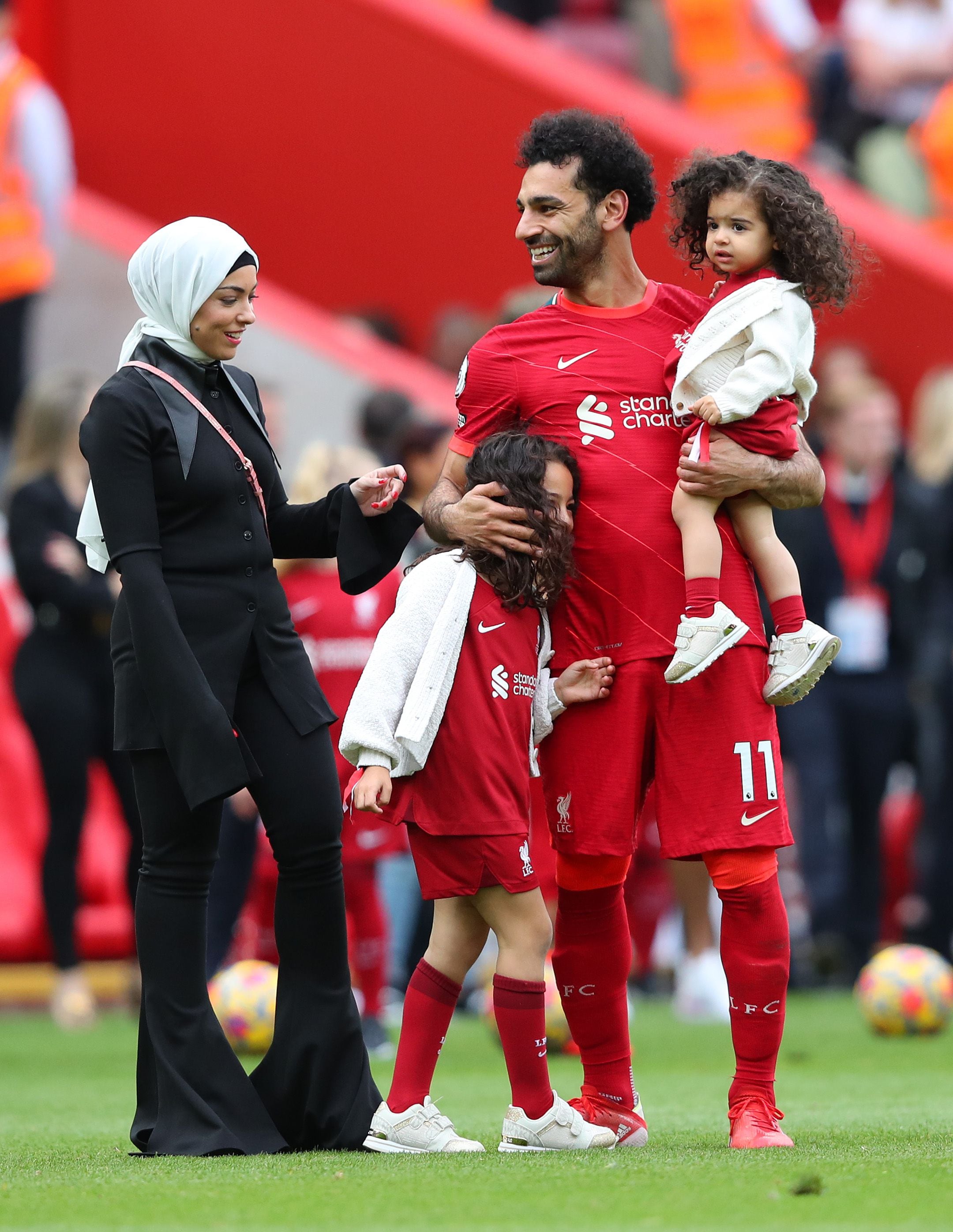 Mohamed Salah's daughters star on the pitch at Anfield - in pictures