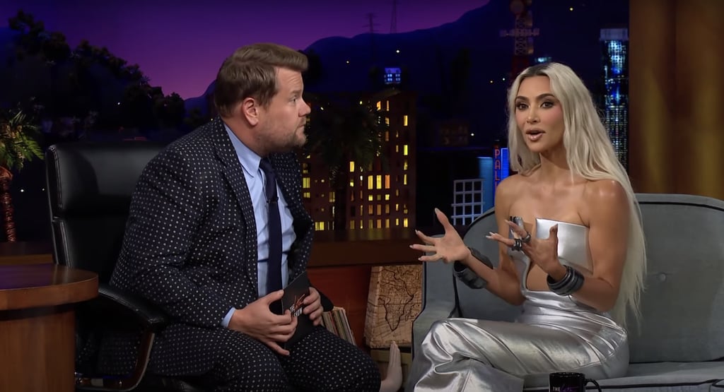 Kim Kardashian's Metallic Cutout Dress on James Corden