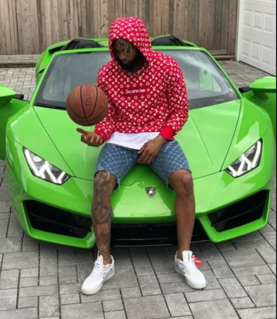 One of OBJ's most eye-catching cars is a bright green Lambo Huracan