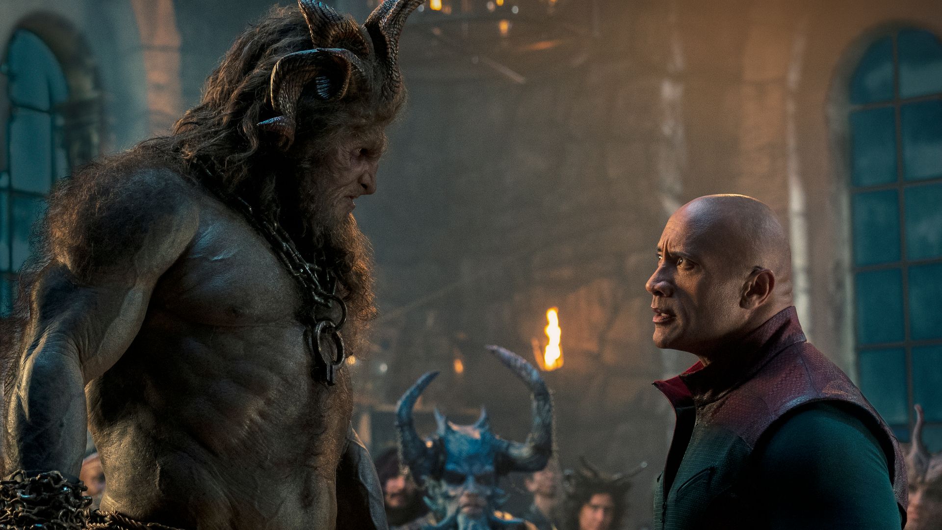 Dwayne Johnson facing a demon in the 2024 movie Red One