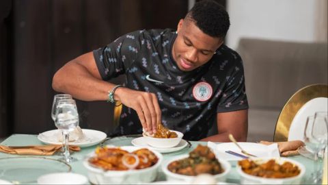 In the documentary, Antetokounmpo had a good time with his extended family eating fufu and egusi