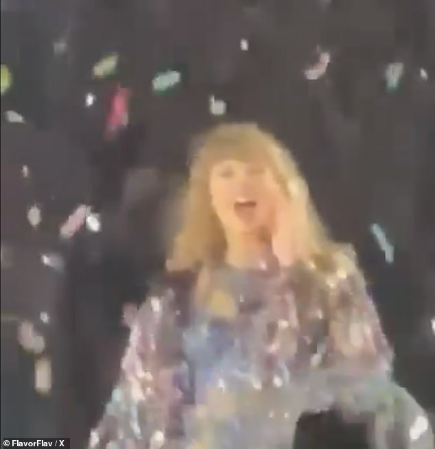 Taylor Swift, 34, gave Flavor Flav, 65, a warm shout-out during her rainy concert in Hamburg, Germany on Tuesday, in a video shared on his Twitter