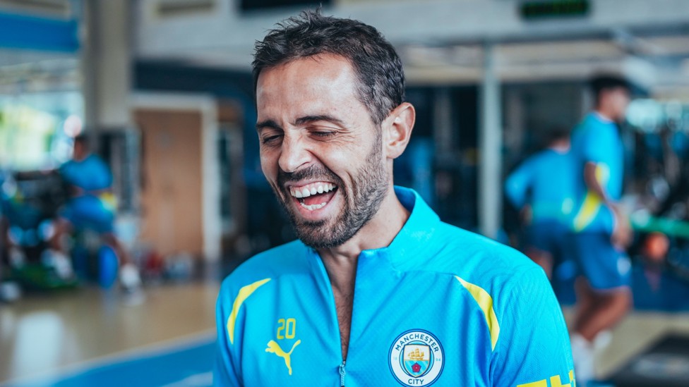 BEAMING BERNARDO : Bernardo Silva thought something was funny!