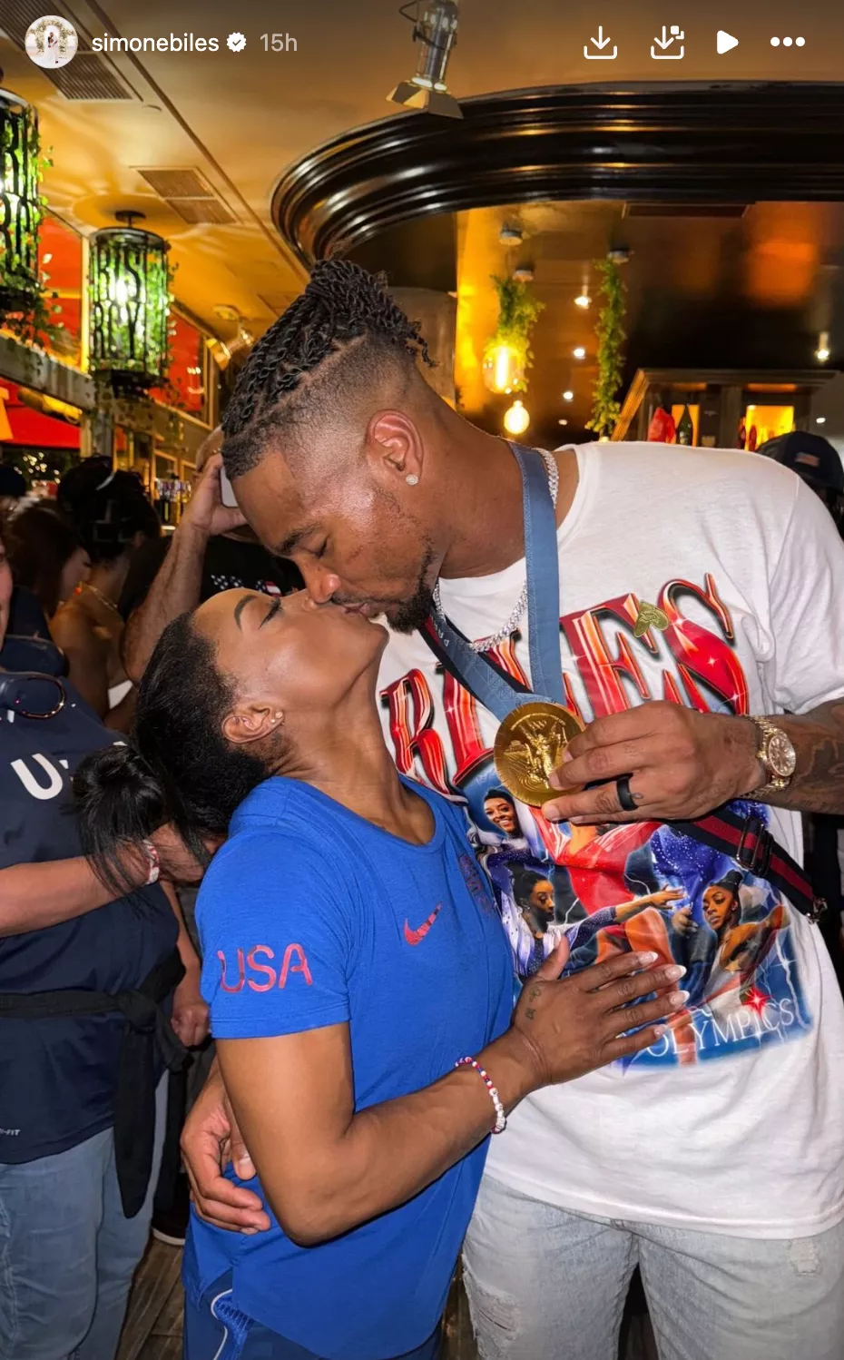 Simone Biles and Jonathan Owens in Paris during the 2024 Olympics