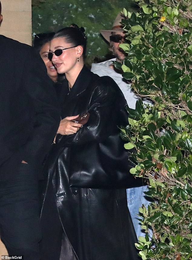 Hailey showed off her new mom glow in a sleek leather ensemble